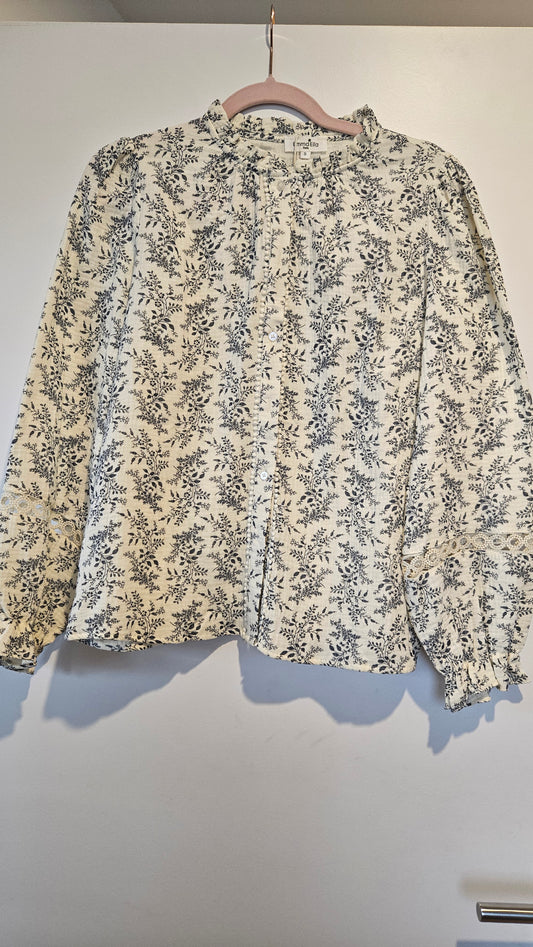 Blouse Marine/Ecru fleurs