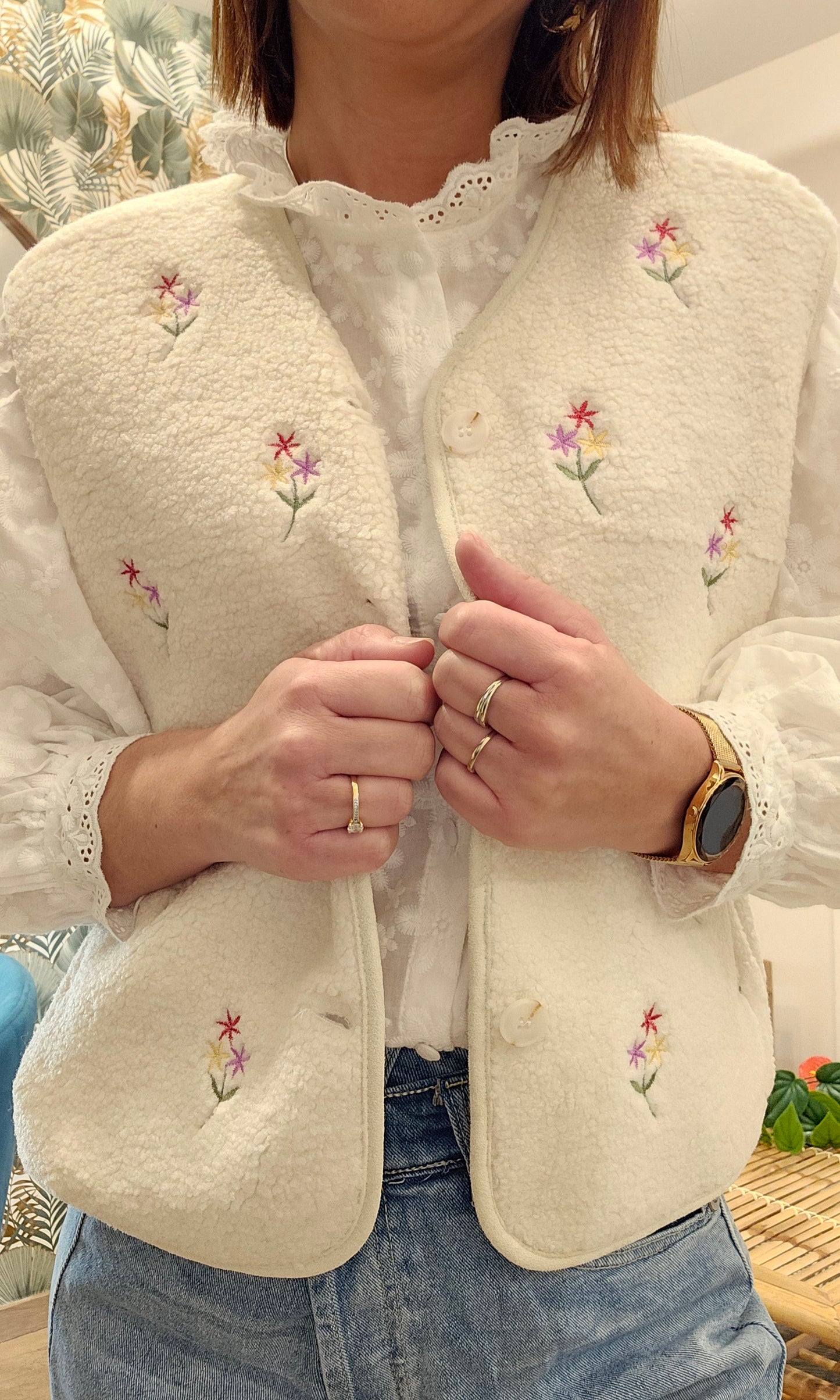Gilet SM Ecru Fleuri