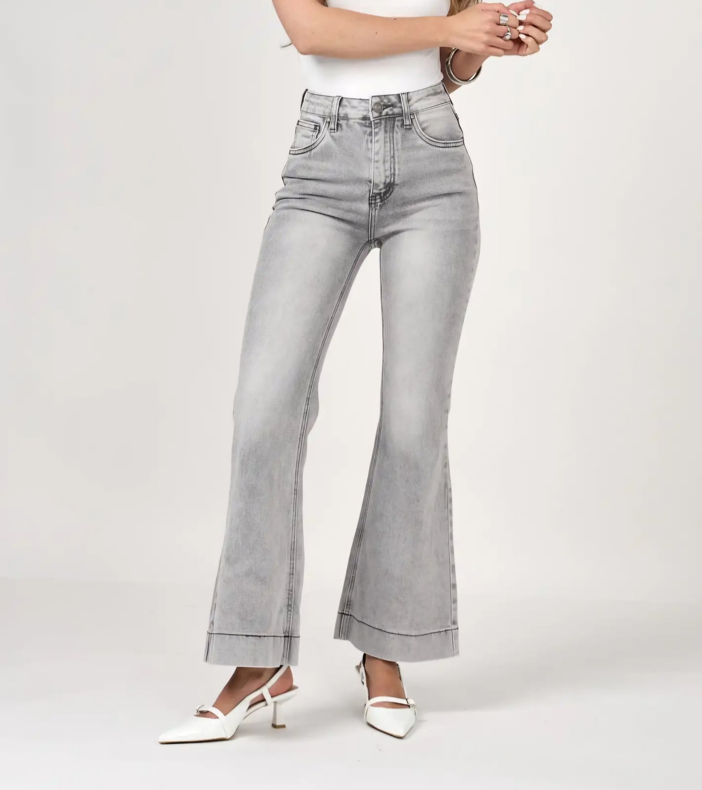 Jean Wide Flare Gris clair