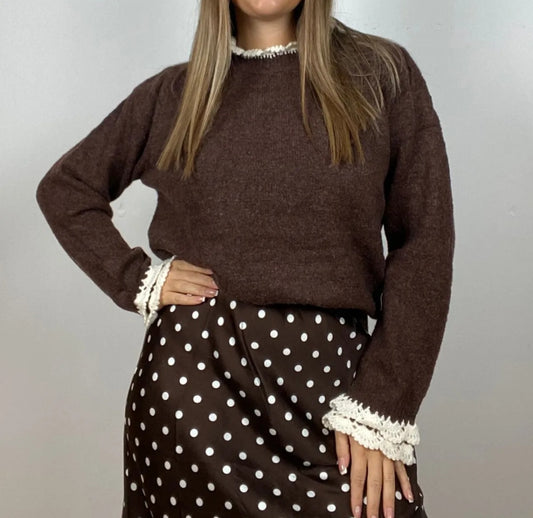 Pull Marron dentelle