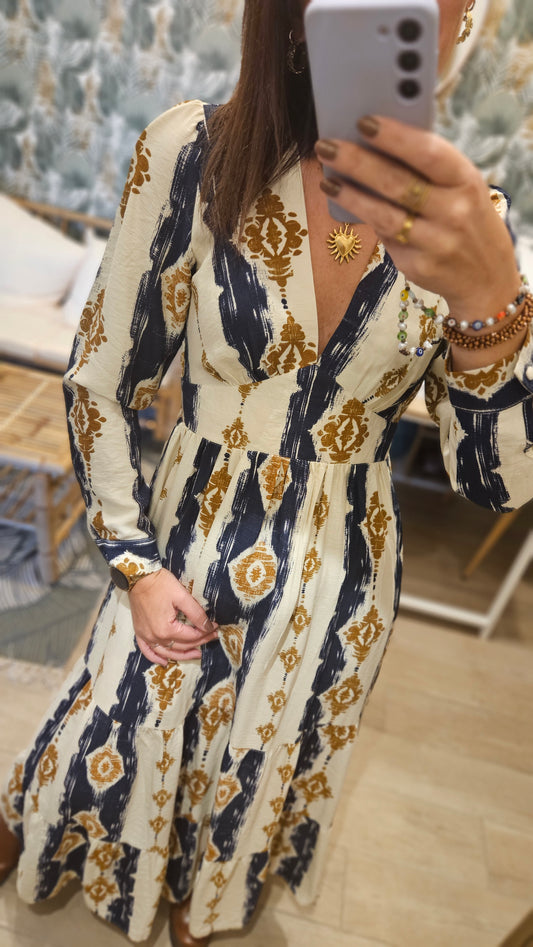 Robe longue Beige/Bleue