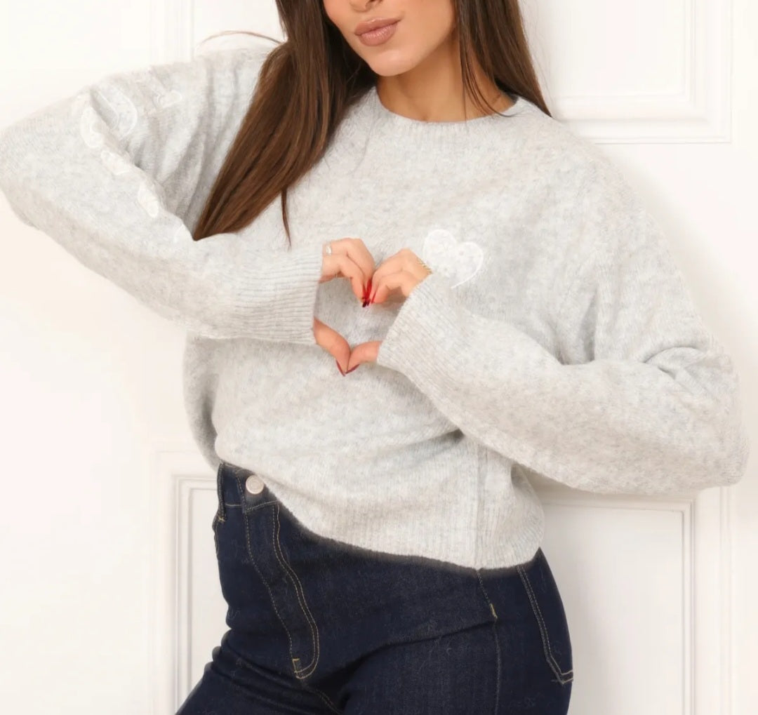 Pull Gris Coeur