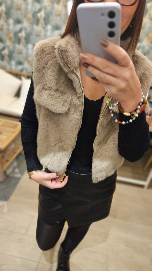 Gilet SM fourrure Taupe