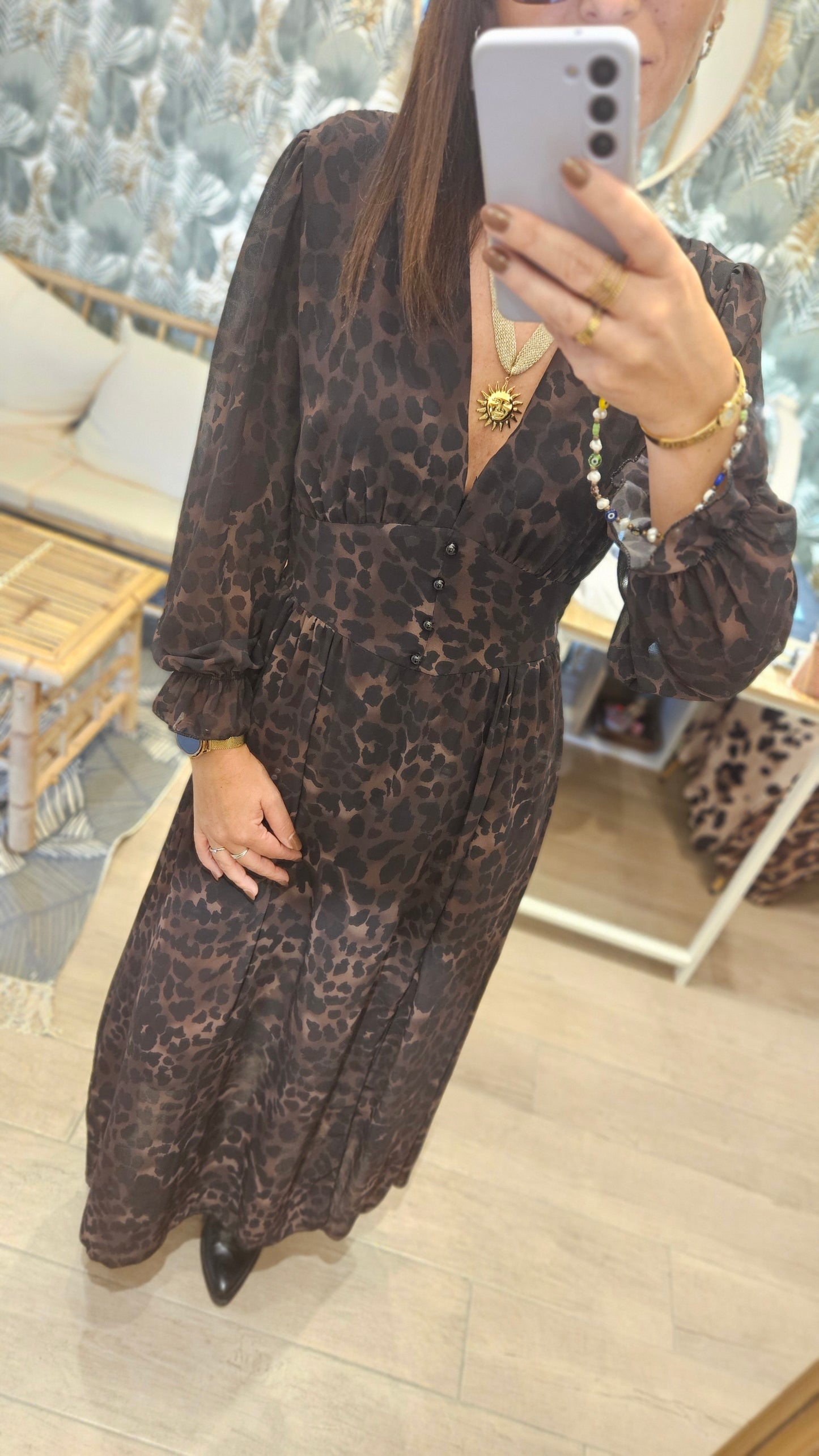 Robe longue Léopard Noir