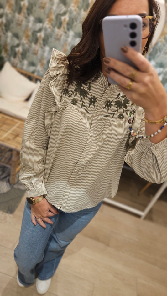 Blouse Kaki à rayures