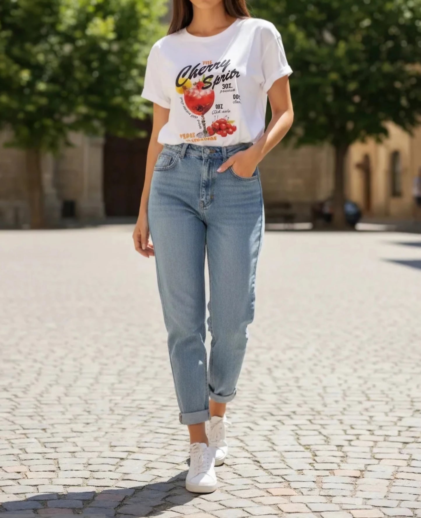 Tee Shirt Cherry Blanc