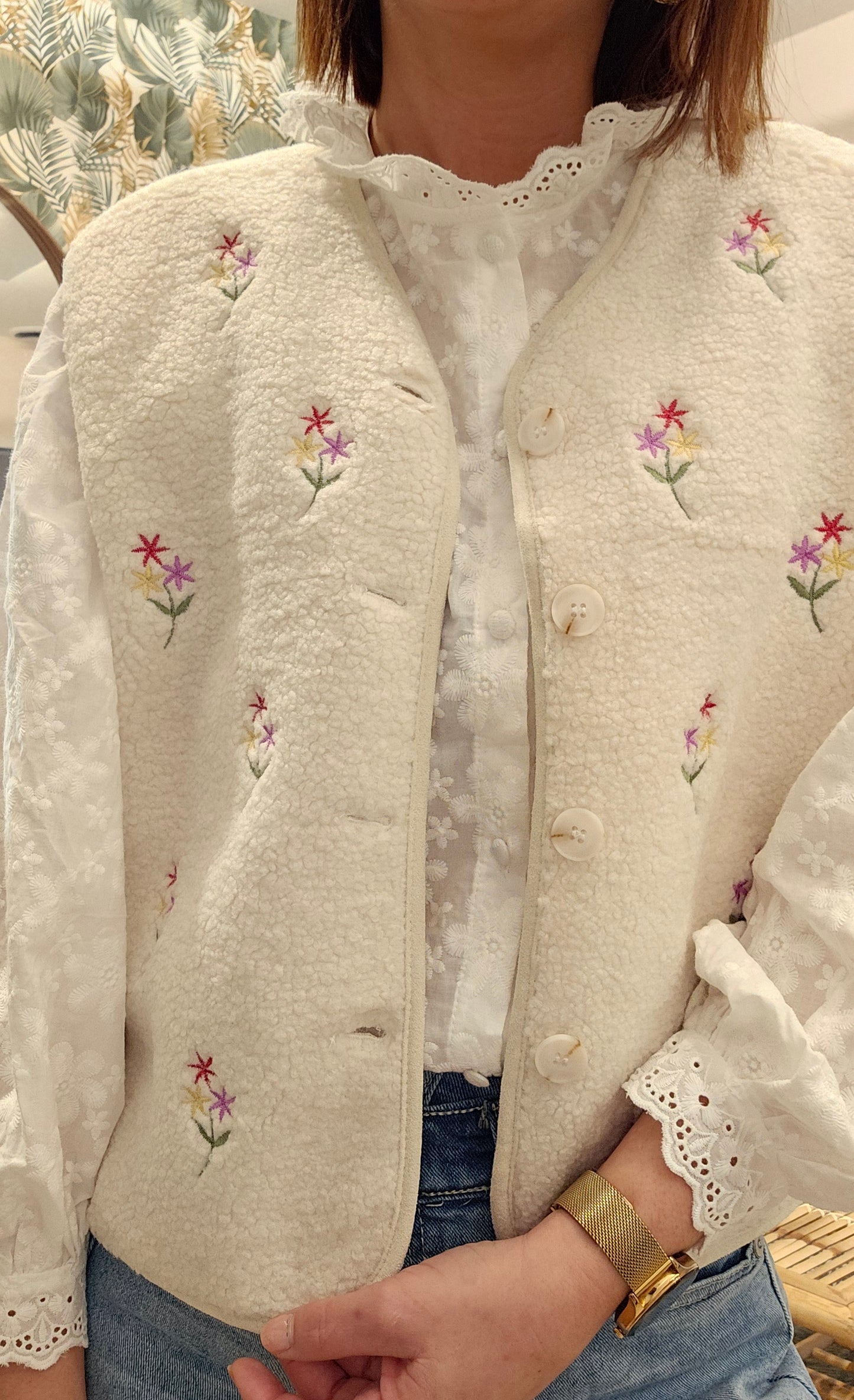 Gilet SM Ecru Fleuri