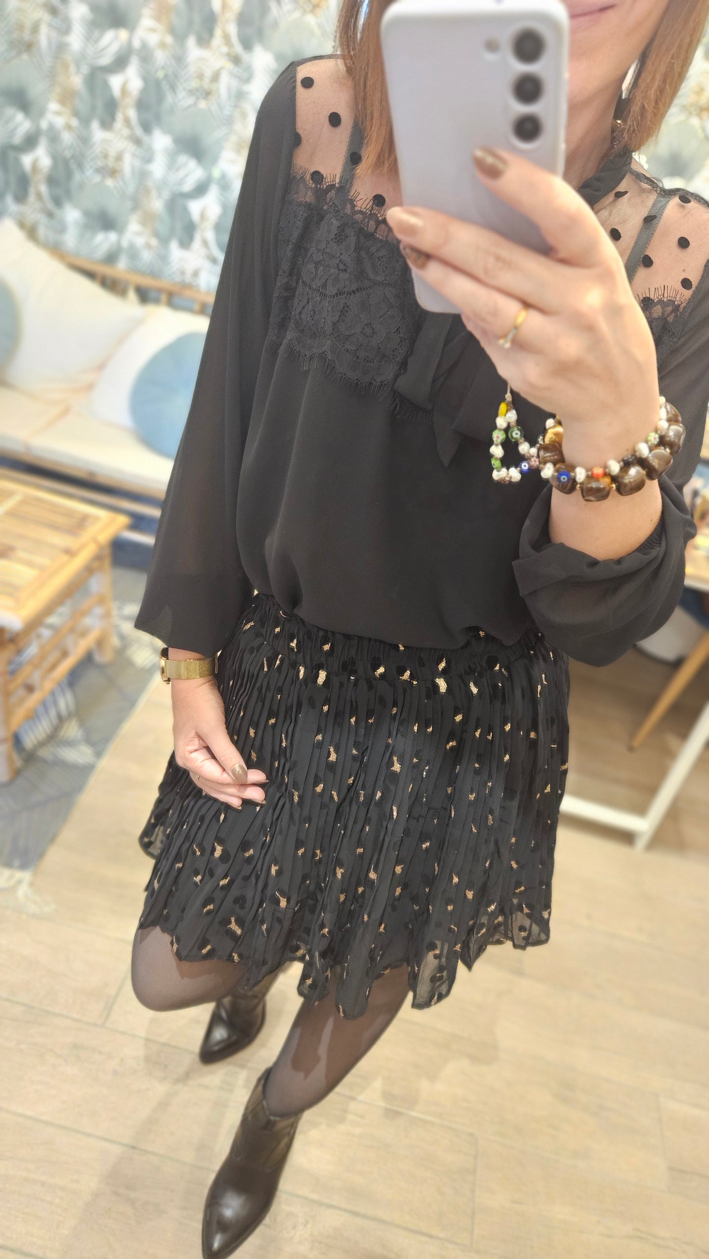 Jupe plissée Noir/Dorée