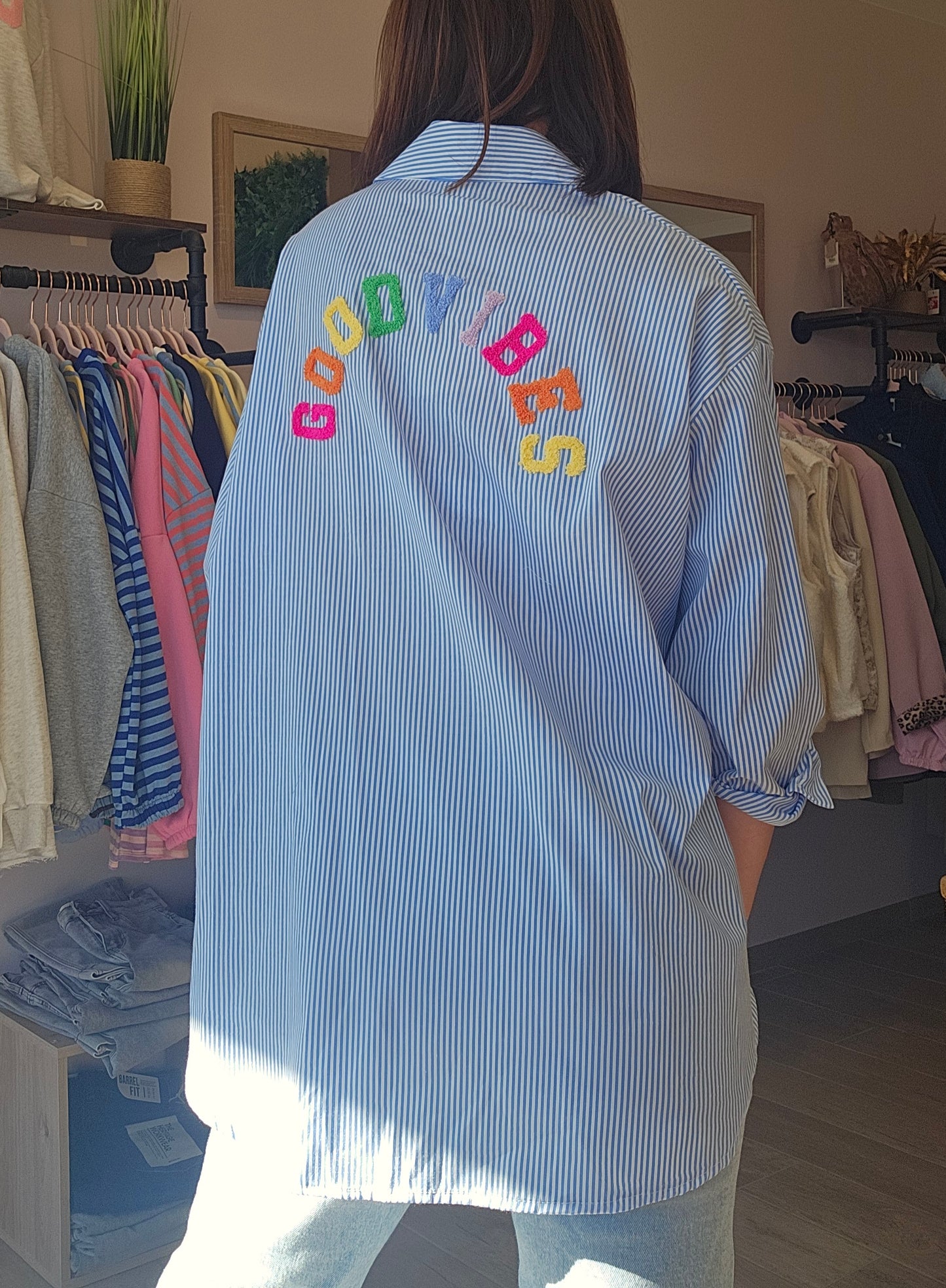 Chemise Bleue "Good Vibes"