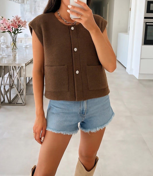 Gilet SM boutons dorés Choco