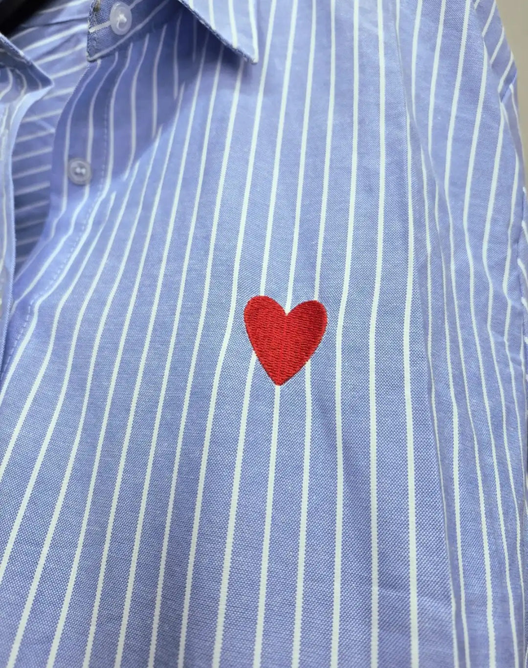 Chemise Bleue rayée Coeur