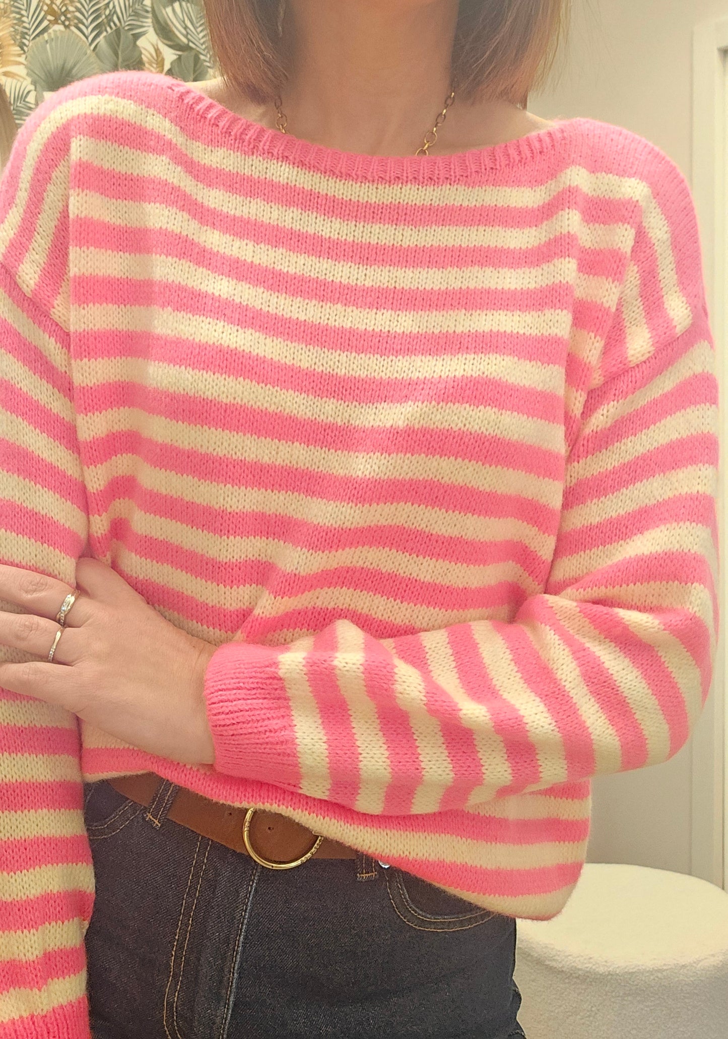 Pull rayé Rose/jaune