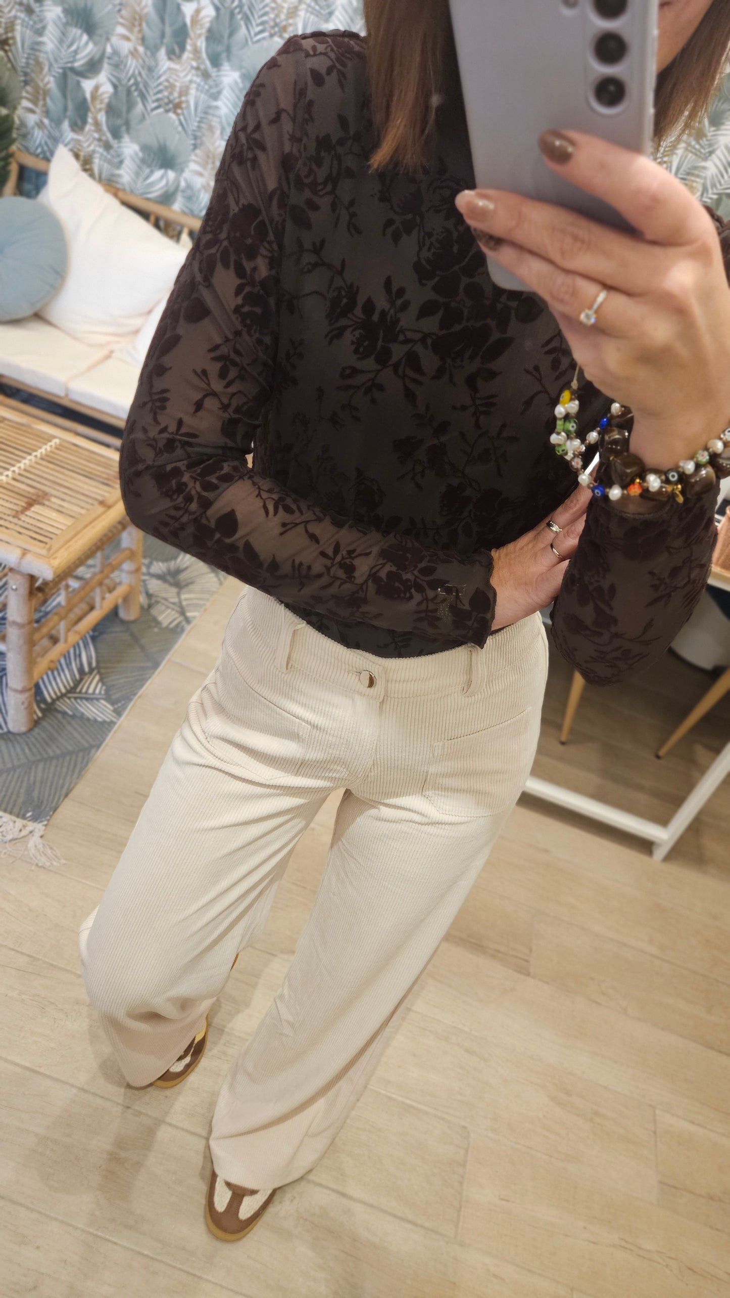 Pantalon velours Ecru