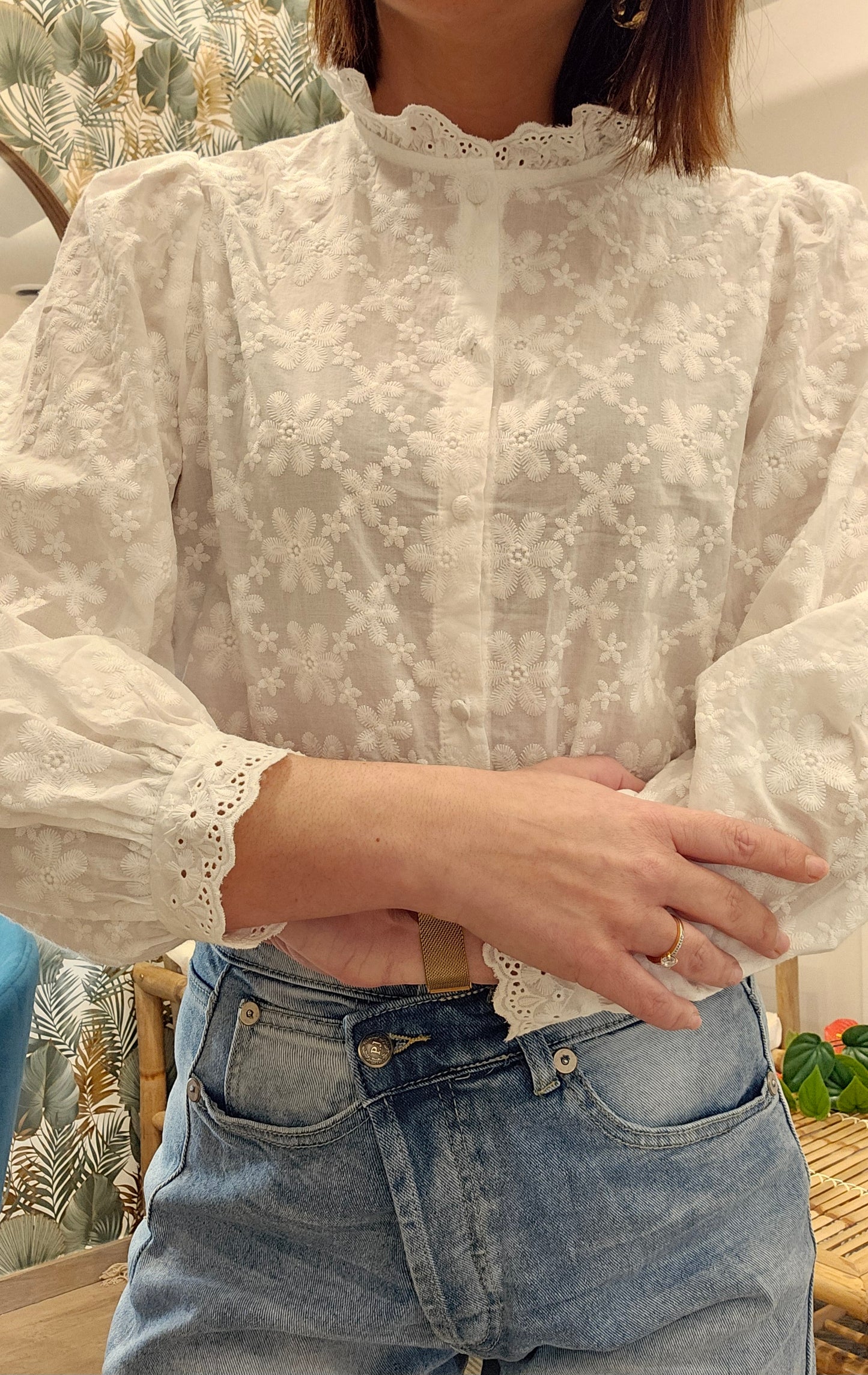 Chemise Blanche Fleurs