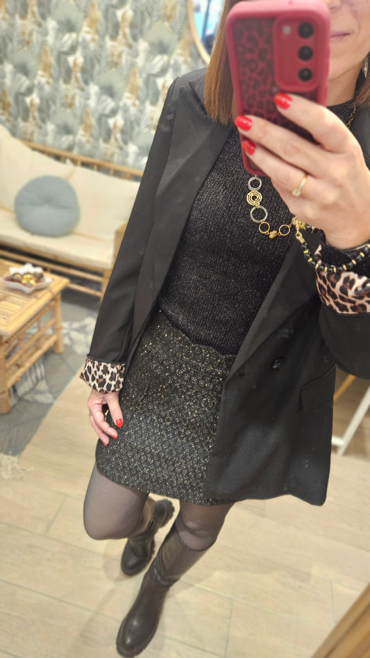 Veste blazer Noir revers léopard