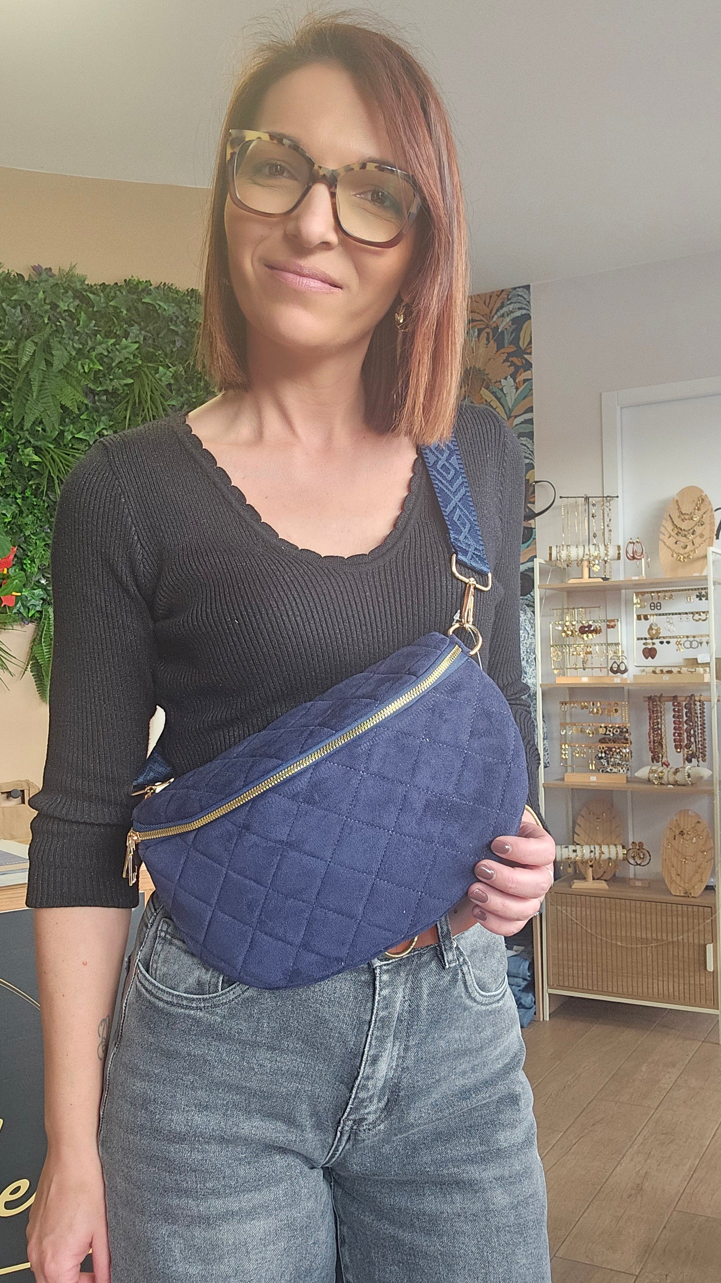 Sac banane Velours matelassé Marine