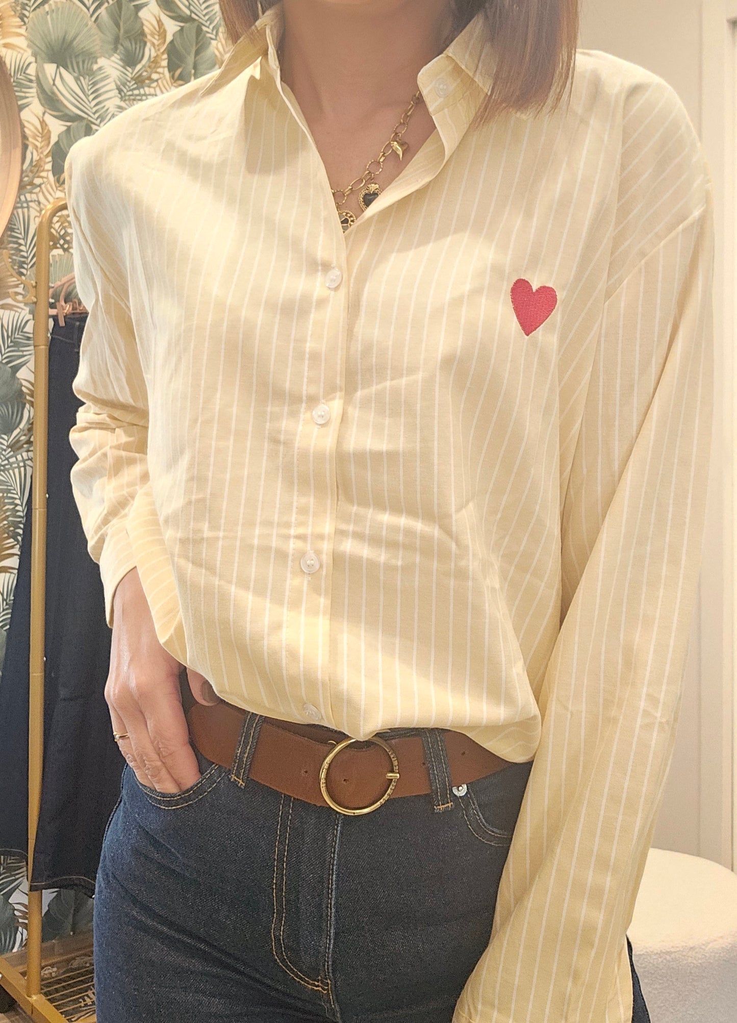 Chemise Jaune rayée Coeur