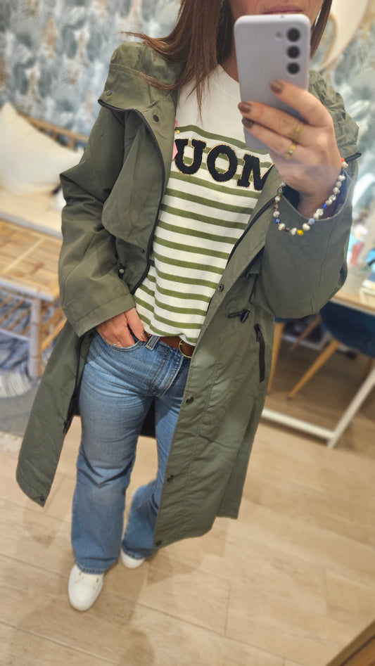 Parka long Imperméable à capuche Kaki