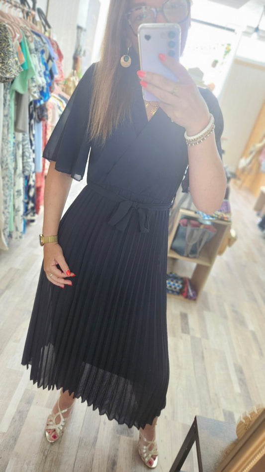 Robe mi-longue plissée Marine