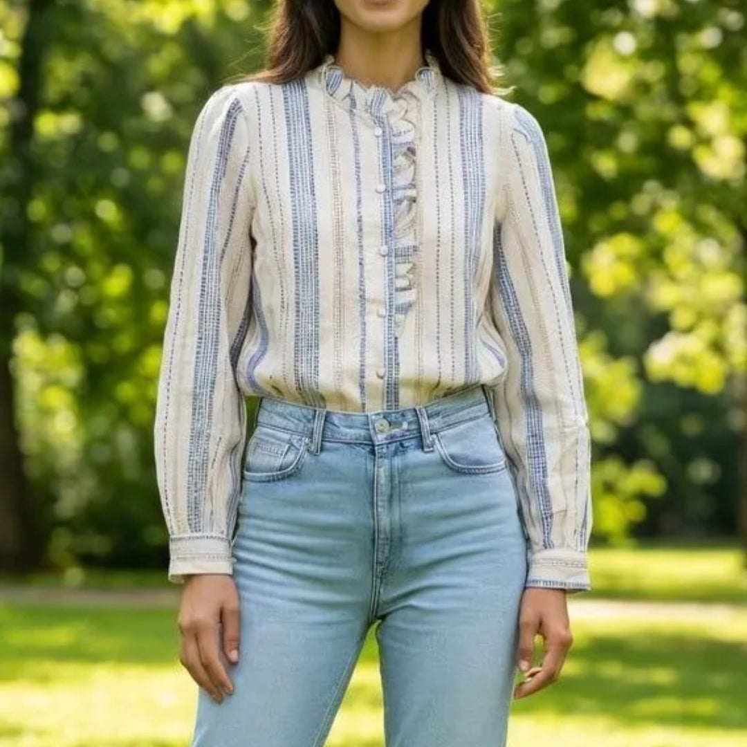 Chemise à rayures Bleues/Ecru