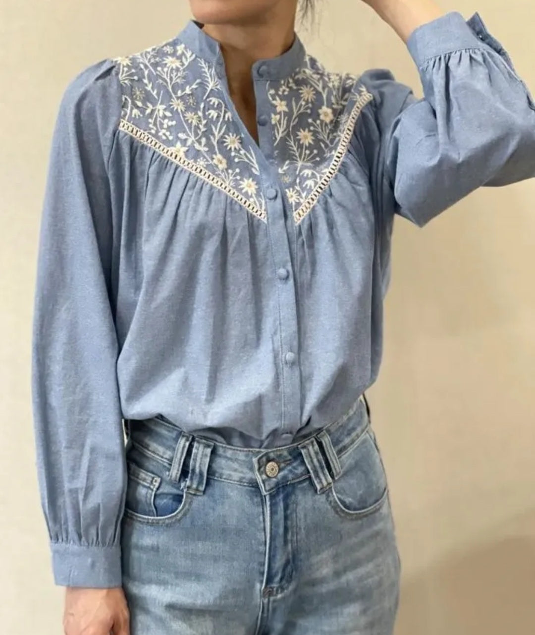 Chemise Bleue/Ecru