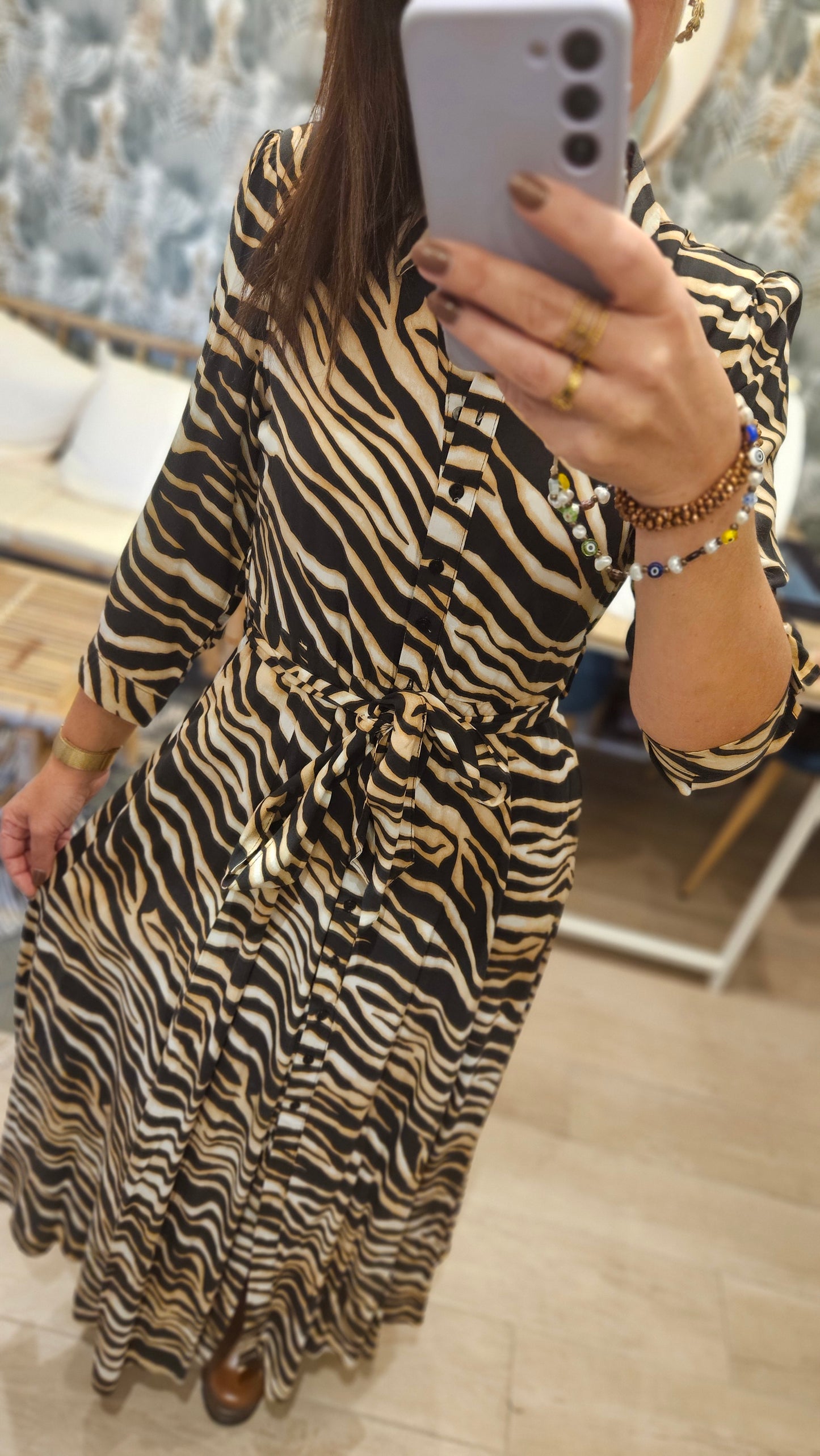 Robe longue chemise Zébrée