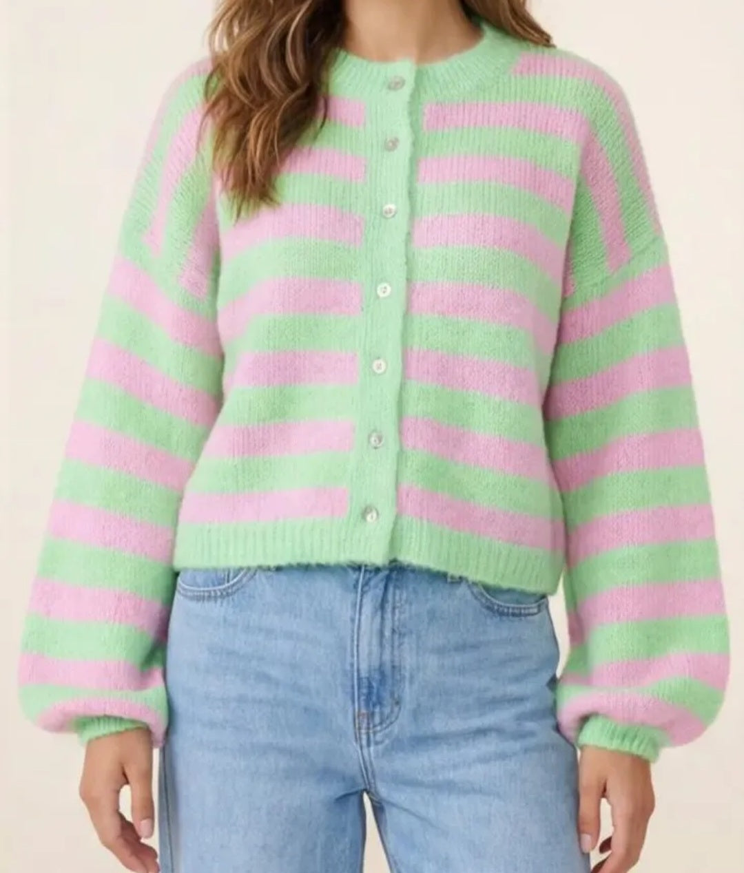 Gilet Rayures Vert/Rose